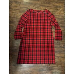 TALBOTS DRESS RED BLACK TARTAN PLAID CHRISTMAS Sz:XL